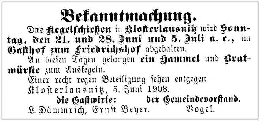 Anzeige aus dem Jahr 1908 